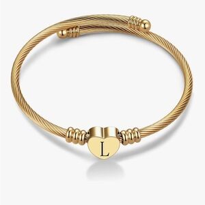 L initial 14kt plated Gold Heart Initial Bracelet fully adjustable